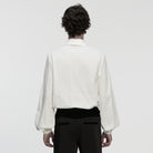 PUNK RAVE Men's Gothic Turn-down Collar Puff Sleeved Shirt with Detachable Necktie White