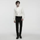 PUNK RAVE Men's Gothic Turn-down Collar Puff Sleeved Shirt with Detachable Necktie White