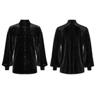 PUNK RAVE Men's Gothic Turn-down Collar Puff Sleeved Velvet Shirt Black