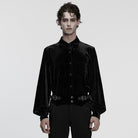 PUNK RAVE Men's Gothic Turn-down Collar Puff Sleeved Velvet Shirt Black