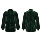 PUNK RAVE Men's Gothic Turn-down Collar Puff Sleeved Velvet Shirt Black-Green