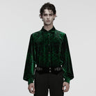 PUNK RAVE Men's Gothic Turn-down Collar Puff Sleeved Velvet Shirt Black-Green