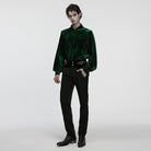 PUNK RAVE Men's Gothic Turn-down Collar Puff Sleeved Velvet Shirt Black-Green