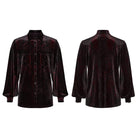 PUNK RAVE Men's Gothic Turn-down Collar Puff Sleeved Velvet Shirt Black-Red