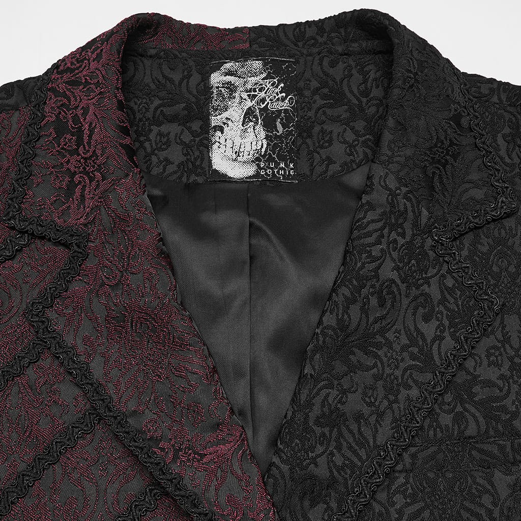 PUNK RAVE Men's Gothic Two‑Tone Lapel Jacquard Asymmetric Tailcoat Vest