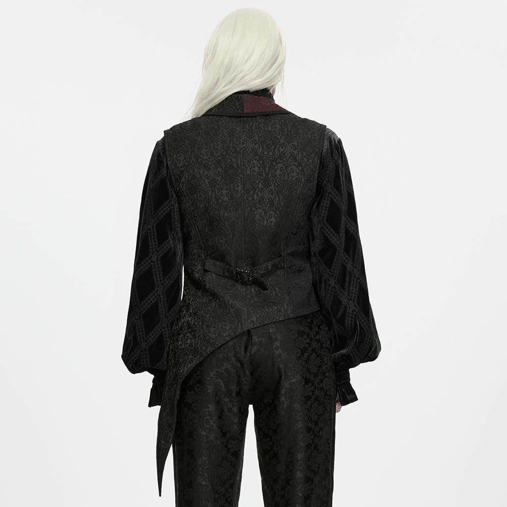 PUNK RAVE Men's Gothic Two‑Tone Lapel Jacquard Asymmetric Tailcoat Vest