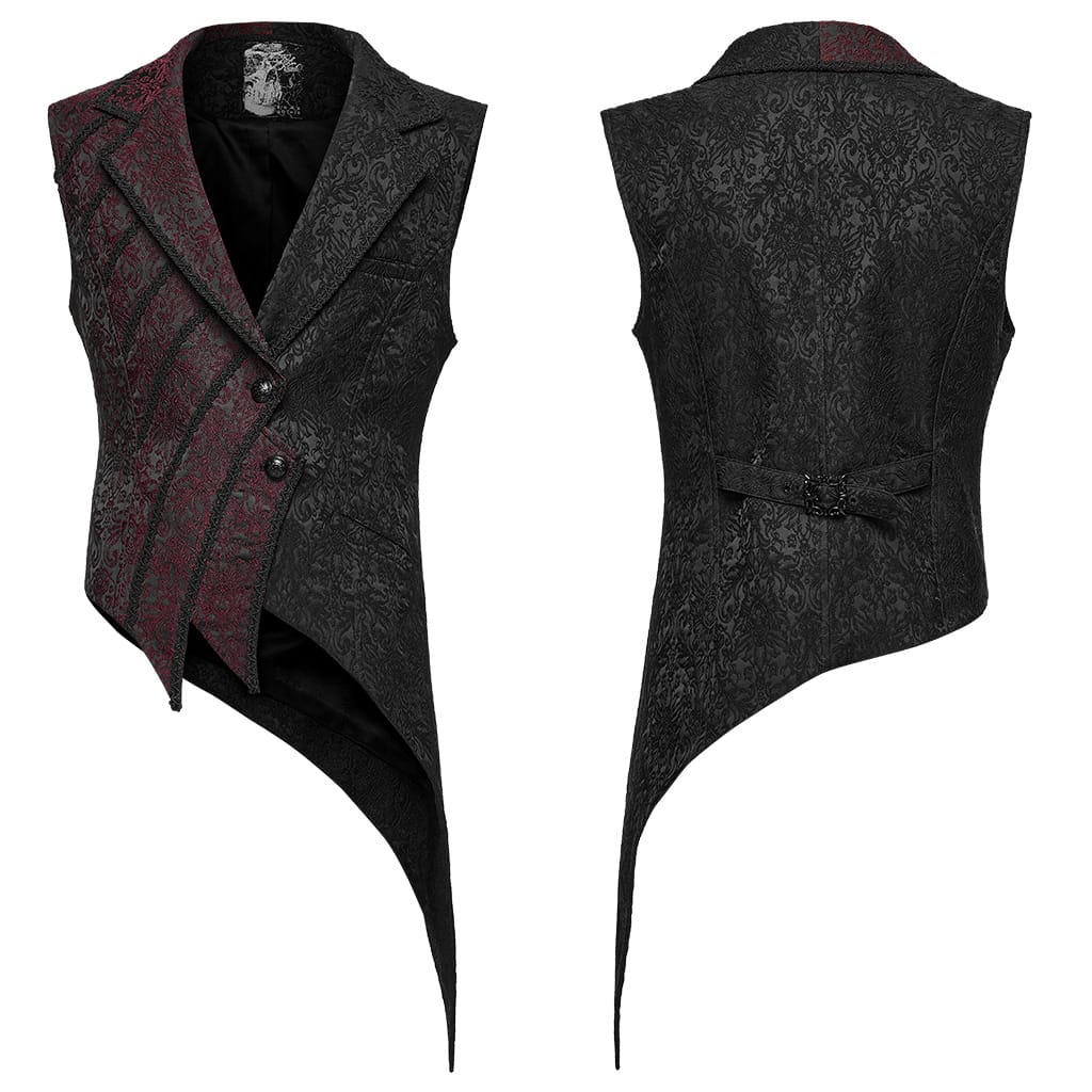 PUNK RAVE Men's Gothic Two‑Tone Lapel Jacquard Asymmetric Tailcoat Vest