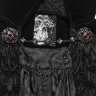 PUNK RAVE Men's Gothic Velvet Chain Stand Collar Long Cloak Black