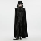 PUNK RAVE Men's Gothic Velvet Chain Stand Collar Long Cloak Black