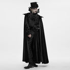PUNK RAVE Men's Gothic Velvet Chain Stand Collar Long Cloak Black