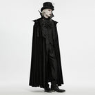 PUNK RAVE Men's Gothic Velvet Chain Stand Collar Long Cloak Black