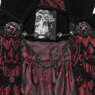 PUNK RAVE Men's Gothic Velvet Chain Stand Collar Long Cloak Black-Red