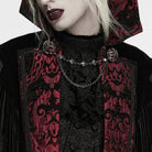 PUNK RAVE Men's Gothic Velvet Chain Stand Collar Long Cloak Black-Red