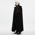 PUNK RAVE Men's Gothic Velvet Chain Stand Collar Long Cloak Black-Red