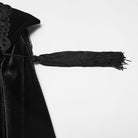 PUNK RAVE Men's Gothic Velvet Chain Stand Collar Long Cloak Black-Red