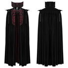 PUNK RAVE Men's Gothic Velvet Chain Stand Collar Long Cloak Black-Red