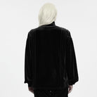 PUNK RAVE Men's Gothic Velvet Ruffled Mock Neck Lantern Sleeve Shirt Black