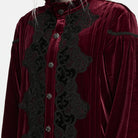 PUNK RAVE Men's Gothic Velvet Ruffled Mock Neck Lantern Sleeve Shirt Red
