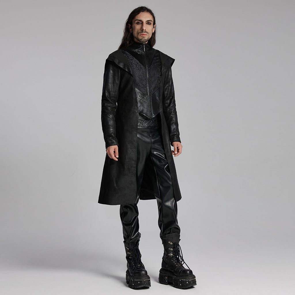 PUNK RAVE Men's Gothic Zip Pleated Jacket with Hood