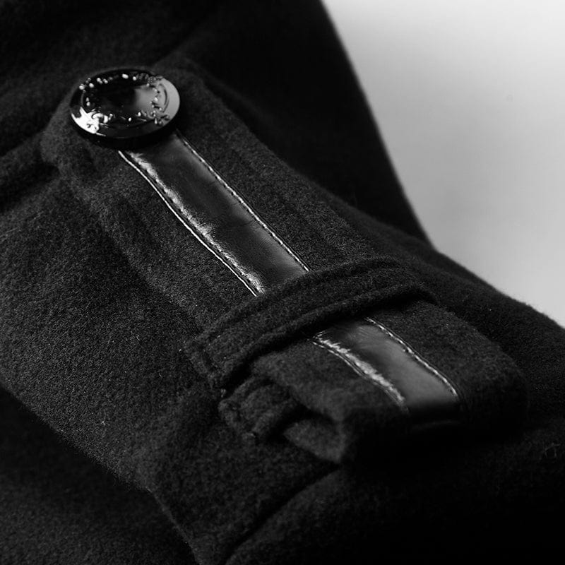 PUNK RAVE Men's Military Uniform Worsted Long Coat With Belt