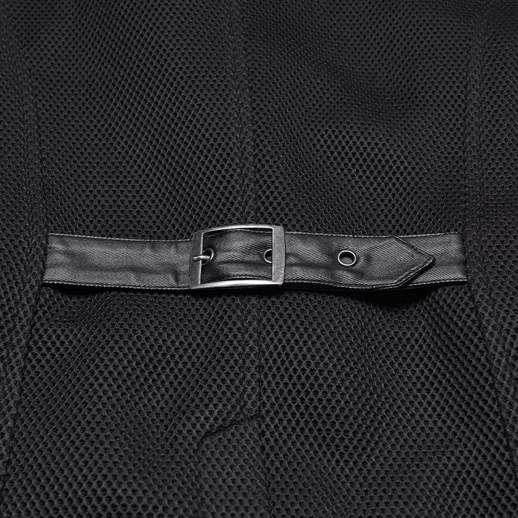PUNK RAVE Men's Punk Asymmetric Buckle Straps Mesh Splice Vest