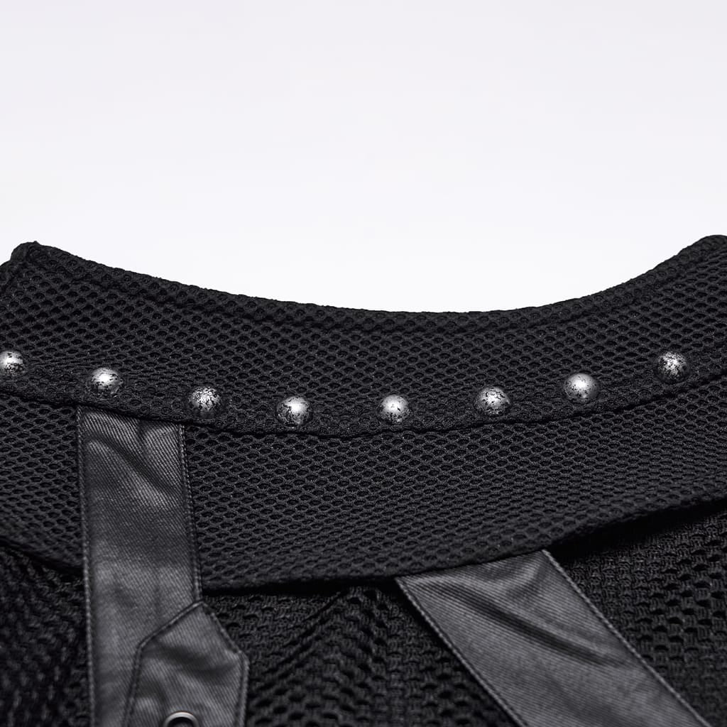 PUNK RAVE Men's Punk Asymmetric Buckle Straps Mesh Splice Vest