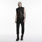 PUNK RAVE Men's Punk Asymmetric Buckle Straps Mesh Splice Vest