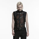 PUNK RAVE Men's Punk Asymmetric Buckle Straps Mesh Splice Vest