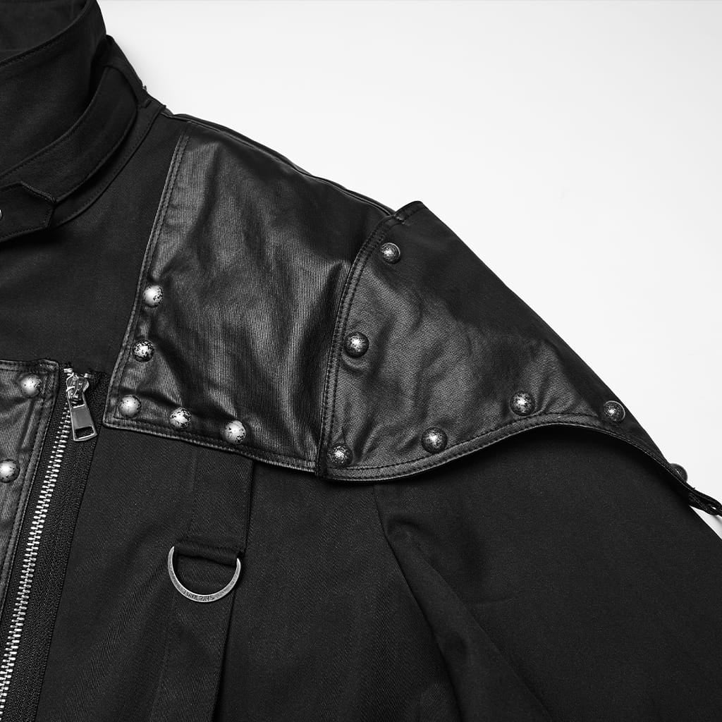 PUNK RAVE Men's Punk Asymmetric Patchwork Rivets Jacket