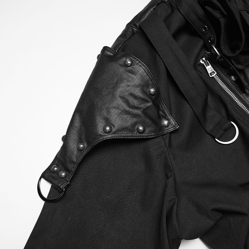 PUNK RAVE Men's Punk Asymmetric Patchwork Rivets Jacket