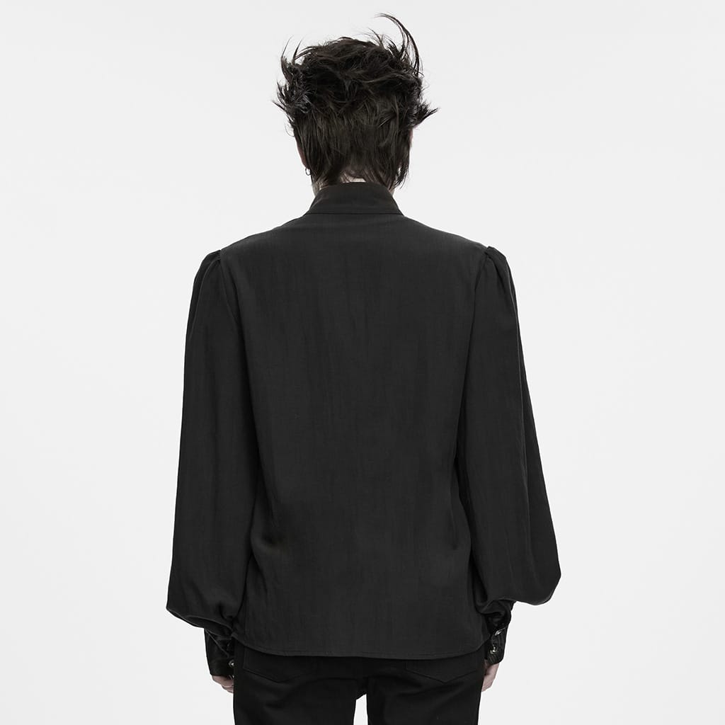 PUNK RAVE Men's Punk Asymmetric Pleated Stand Collar Bishop Sleeve Shirt