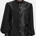 PUNK RAVE Men's Punk Asymmetric Pleated Stand Collar Bishop Sleeve Shirt