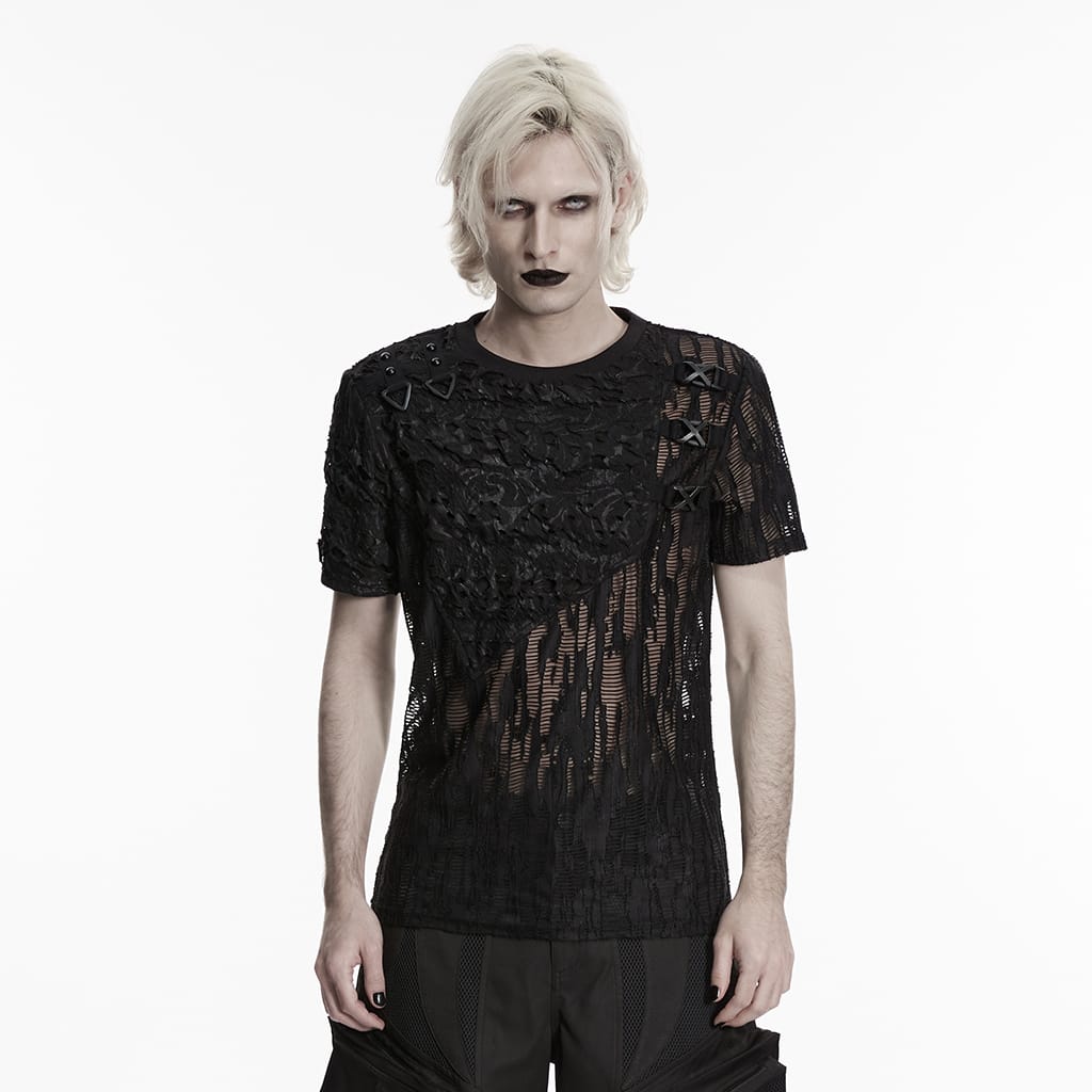 PUNK RAVE Men's Punk Asymmetric Sheer Top