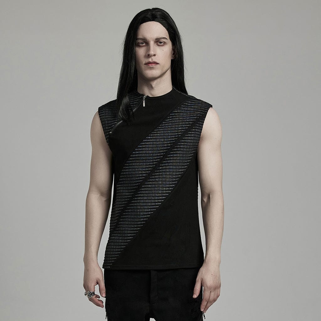 PUNK RAVE Men's Punk Asymmetric Zipper Tank Top