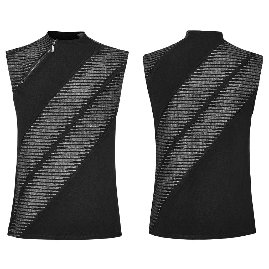 PUNK RAVE Men's Punk Asymmetric Zipper Tank Top