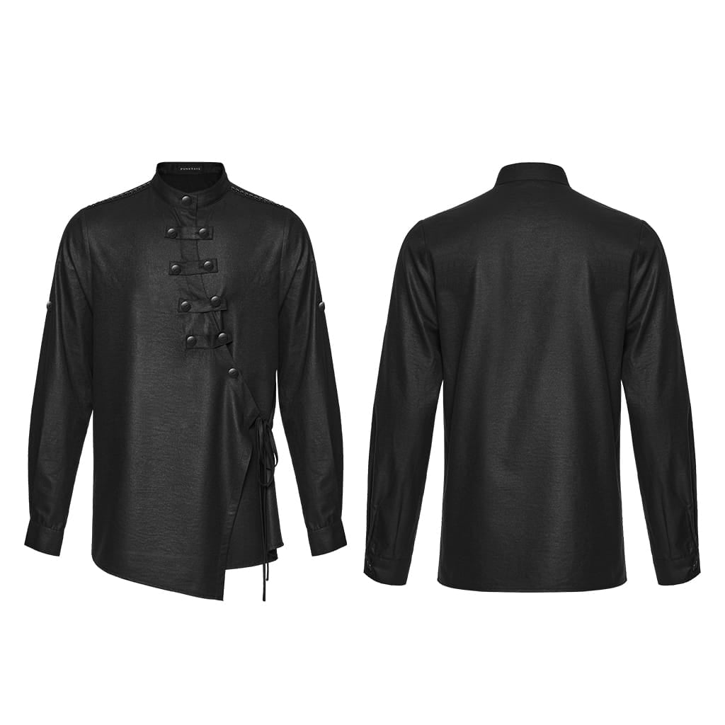 PUNK RAVE Men's Punk Asymmetrical Placket Long Sleeved Shirt