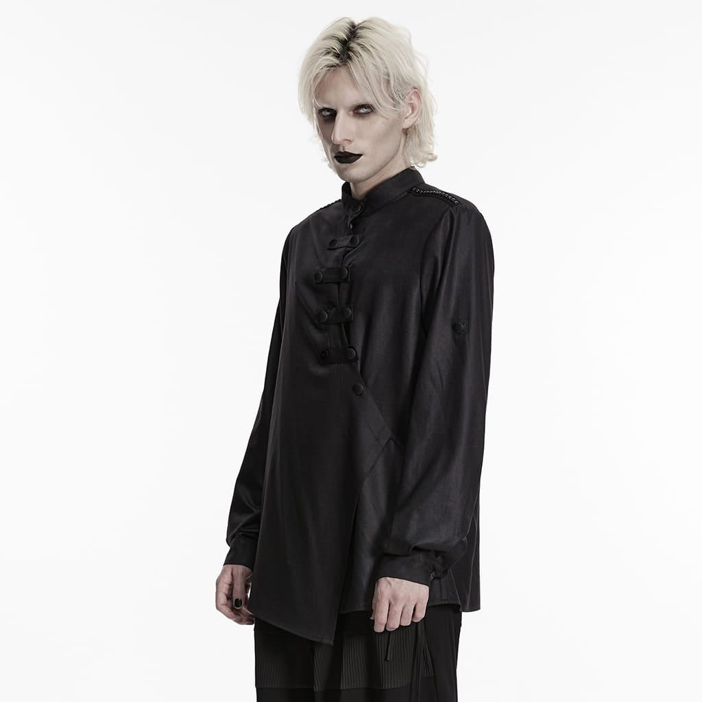 PUNK RAVE Men's Punk Asymmetrical Placket Long Sleeved Shirt