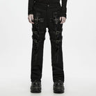 PUNK RAVE Men's Punk Buckle Strap Cross Patchwork Pants
