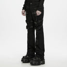 PUNK RAVE Men's Punk Buckle Strap Cross Patchwork Pants