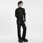 PUNK RAVE Men's Punk Buckle Strap Cross Patchwork Pants