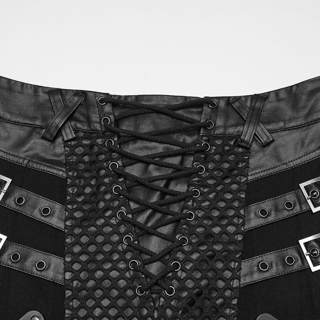 PUNK RAVE Men's Punk Buckle Strap Pleated Patchwork Skirt