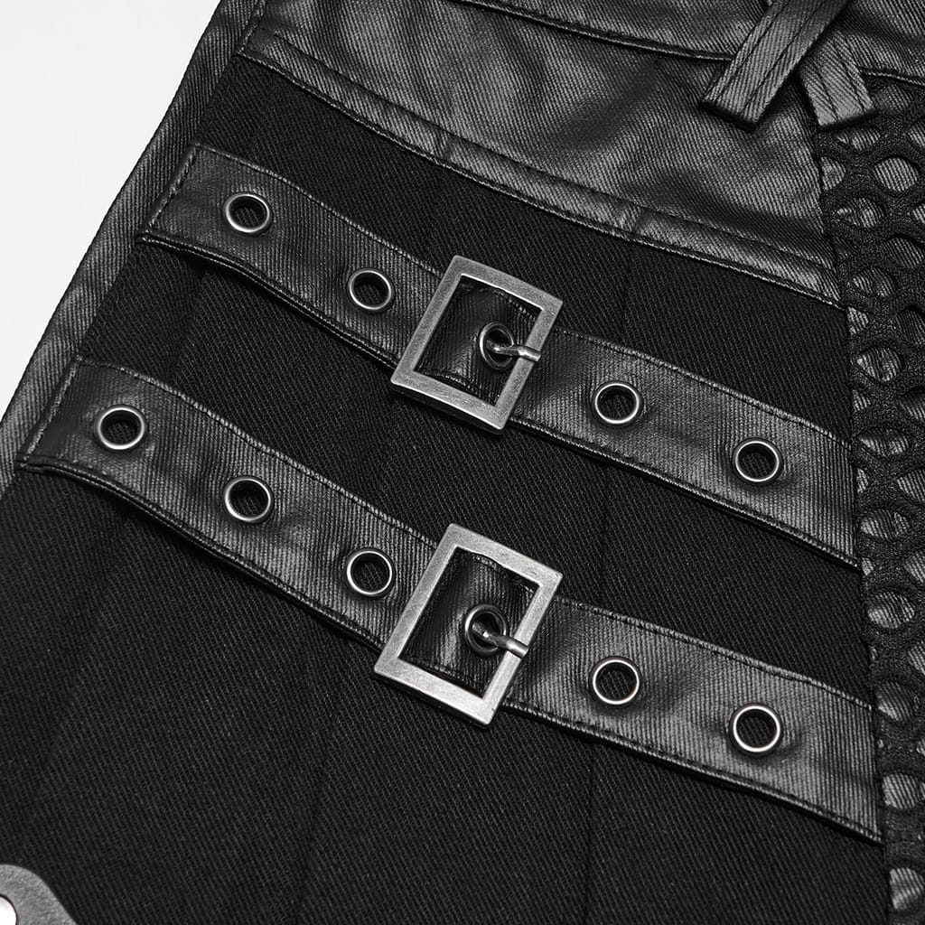 PUNK RAVE Men's Punk Buckle Strap Pleated Patchwork Skirt