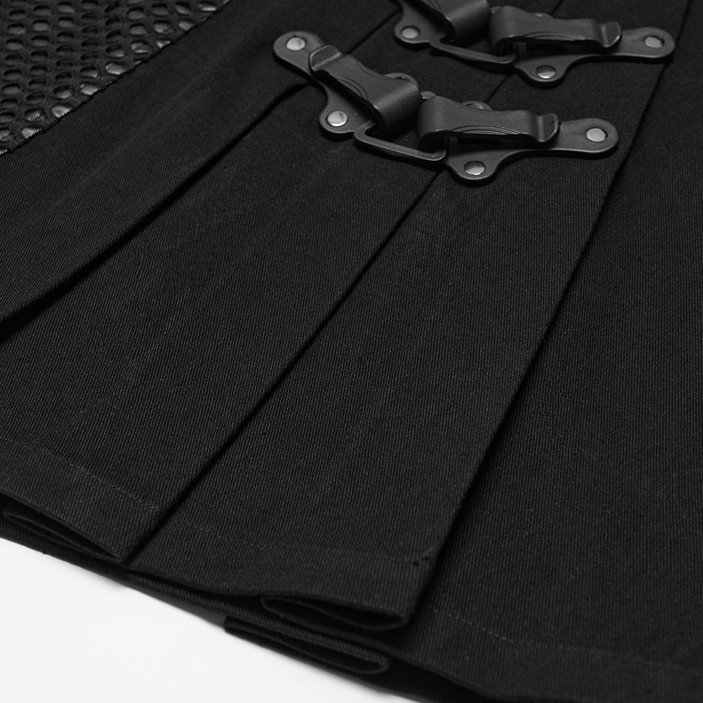 PUNK RAVE Men's Punk Buckle Strap Pleated Patchwork Skirt
