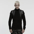 PUNK RAVE Men's Punk Buckle Strap Splice Stand Collar Top