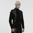 PUNK RAVE Men's Punk Buckle Strap Splice Stand Collar Top