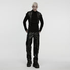 PUNK RAVE Men's Punk Buckle Strap Splice Stand Collar Top