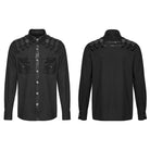 PUNK RAVE Men's Punk Buckle Strap Splice Turn-down Collar Shirt