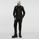 PUNK RAVE Men's Punk Buckle Strap Splice Turn-down Collar Shirt