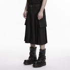 PUNK RAVE Men's Punk Buckle Straps Big Pockets Pleated Pants Black