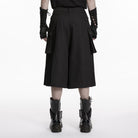 PUNK RAVE Men's Punk Buckle Straps Big Pockets Pleated Pants Black